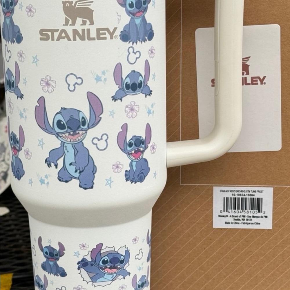 Stanley White Tumbler with Blue and Purple Stitch Design